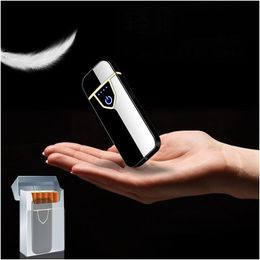 Lighters Touch Sn Sensor Cigarette Lighter Metal Smart Fingerprint Induction Usb Charging Flameless Windproof Premium Electric Drop Dhqiv