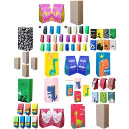 Gift Wrap Party Favour Bags Kraft Paper Bag 13X8X24Cm Black Halloween Elements Bless Cartoon Design Dinosaur Blue Pink Red Yellow Fol Otyfc