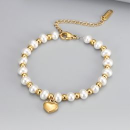 Fashion love charm Pearl bracelet titanium steel bracelets beaded bangle for women Body Jewellery