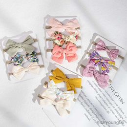 Hair Accessories 3Pcs/Lot Girl Bow Headband Baby Floral Printing Headbands For Children Elastic Band Cotton Toddler R230608