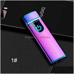 Lighters Fashion Windproof Electronic Cigarette Lighter Flameless Touch Sn Switch Portable Colorf Usb Rechargeable Gift Vt0638 Drop Dh04L