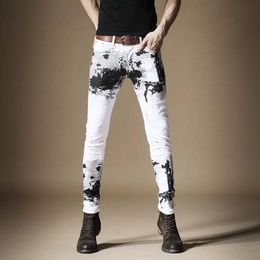 Pants Free Shipping New Simple Men's Casual Trousers Male White Jeans Street Inkjet Printed Contrast Color Tiedye Chinese Style Pants