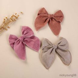 Hair Accessories 2Pcs/Set Girl Bows Pin Baby Clips Cotton Hairclip Kids Hairpins Spring Accessory Children Barette Vintage Props 5.9 Inches R230608