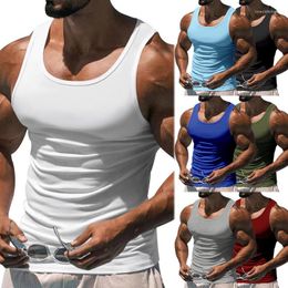 Tanques masculinos Homens Verão Coletes Musculares Brancos Roupa Interior de Algodão Sem Mangas Top Colete Sólido O-pescoço Ginásio Musculação