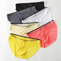 Underpants Men Lingerie Underwear Seamless Briefs Quick Dry Solid Colour Ice Silk Panties Fashion Comfortable Colourful