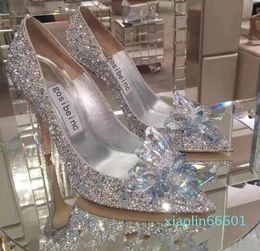 dress Shoes Luxury Designer Heels Cinderella Pumps Poined Toe Rhinestones Bridal Shoes Size34-41