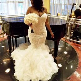 African Plus Size Wedding Dresses Sweetheart Ruffles Mermaid Wedding Dress Lace Up Back Tulle And Lace Bridal Gowns Dubai Arabic V272d