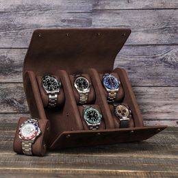 Watch Boxes Cases Classic Travel Storage Leather Bag PU Leather Watch Case Prevents Scratching Oxidation Watch Box 6 Slots Pouch Watch Storage Box 230607