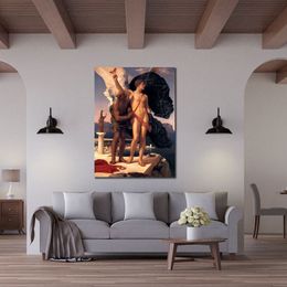 Canvas Art Icarus and Daedalus Classical Portrait by Frederic Leighton Painting Handmade Exquisite Wall Decor