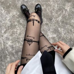 Women Socks Black Italy Travel Letter Sexy Pantyhose Tights Seamless Anti-snatch Summer Nylon Tight Stocking Female Hosiery