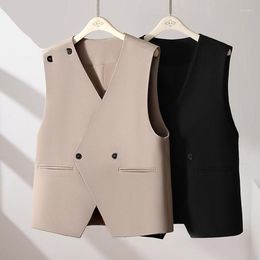 Women's Vests Spring Loose V-neck Suit Vest Women Sleeveless Jacket Office Lady Short Coat Female Slim Fit Double Breasted Waistcoat