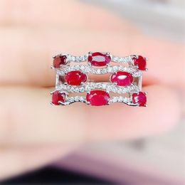 Cluster Rings Natural Real Ruby Luxury Big Ring Per Jewelry 925 Sterling Silver 3 5mm 0.35ct 8pcs Gemstone Fine J213302