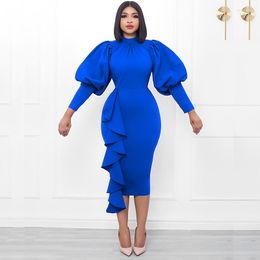 Ethnic Clothing Women Bodycon Dresses African Fashion Big Puff Long Sleeve Ruffles Event Package Hip Robes Night Out Female
