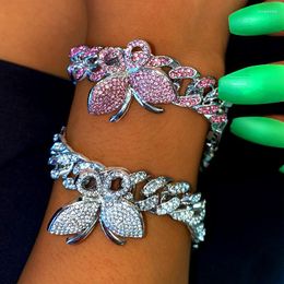 Link Bracelets 12mm Cuban Iced Out Butterfly Bracelet Wholesale Jewellery For Women Hip Hop Bling Rhinestone Hand Chain