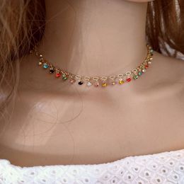 2023 Bohemian color acrylic crystal beads serial mouth necklace simple trend handmade bead chain necklace for women gift jewelry