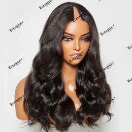 Human Hair Machine Made V Part Body Wave Wigs for Women Hair Extention Remy Indian Hair Black/Brown 1X4 Size Openning Wig