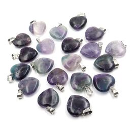 Natural Stone Heart Fluorite Pendant Healing Reiki Earring Gemstone Decor Ornament For Jewellery Making DIY Wholesale