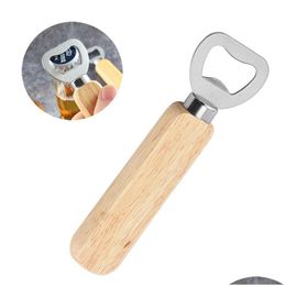 Openers Wooden Handle Beer Bottle Opener Bar Stainless Steel Corkscrew Household Kitchen Tool Drop Delivery Home Garden Dining Dhnvj