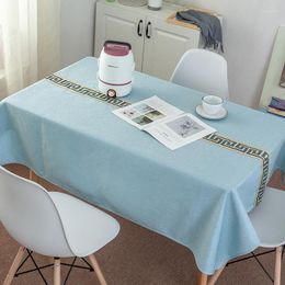 Table Cloth Waterproof Chinese Style Tablecloth Cotton Linen Oilproof Dining Tea Decor Pure Colour Rectangular Blue Cover