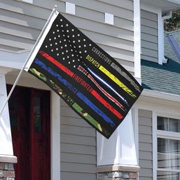 1pc Multi Line American Flag Vivid Colour Fade Proof Canvas Header And Double Stitched Double Print Flags 2x3ft