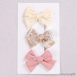 Hair Accessories 3Pcs/Lot Baby Clip Child Girl Hairpins Bow Barette For Kids Cotton Pin Floral Print Hairclips Princess R230608