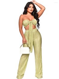 Women's Two Piece Pants Sexy Pleated Set Women For Party Clubwear Short Corset Tops And Long Drawstring Night Club Outfits Matching Sets