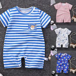 Rompers Shorts Oneck Thin Loose Full Print Short Sleeve Summer Boys And Girls Baby Unisex Open File Boysuit With Button Clothes 230607