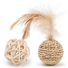 Set Bamboo Rattan Bell Cat Toy Feather Funny Cat Toy Occurrence Toy Cat Bell Toy Cat Killing Time Bell Badminton Attract Cat Toy