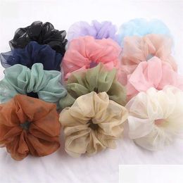 Hair Accessories Lady Chiffon Scrunchies Women Girl Solid Elastic Bands Hairs Rope Ponytail Holder Large Intestine Sports Dance Scru Dhanf