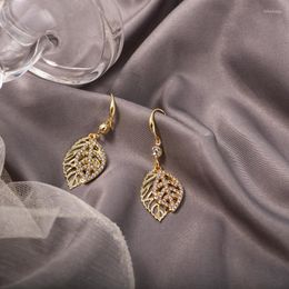 Hoop Earrings Women's Hollow Leaves Ear Hook Pendant Gold Colour Vintage Metal Retro 2023 Trendy Fashion Female Jewellery