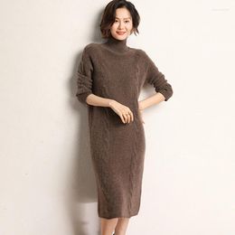 Casual Dresses Tailor Sheep Cashmere Long Sweater Dress Women Sexy Knitted Female Fashion Pullover Loose Soft