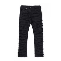 Mens Jeans Owen Seak Men Wax Denim Cotton Gothic Clothing Coated Autumn Straight Solid Black Pants 230607