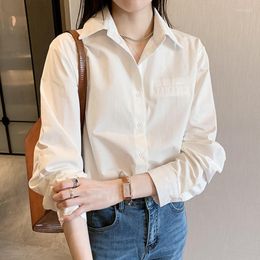 Women's Blouses Autumn Fashion Cotton White Shirt Women Design Loose Long Sleeve Blouse Casual Polo Collar Blue And Tops 24116