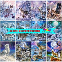 AB Diamond Painting 5D Wolf Cross Stitch Embroidery Animal Rhinestones Mosaic Winter Needlework Art Full Drill DIY Wall Stickers