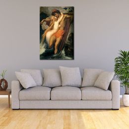 Canvas Art The Fisherman and The Syren Classical Portrait by Frederic Leighton Painting Handcrafted House Decor