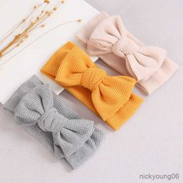 Hair Accessories Big Bows Baby Girl Headband Waffle Knit Turban For Children Headbands Kids Ear Double Layer R230608