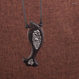 Pendant Necklaces Curving Fish Design Vintage Necklace Original Jewelry Ethnic Copper Black Wood Pendants