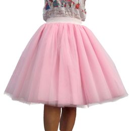 Dresses Custom Made Women Tulle Skirt 6 Layer of White Pink Black Ball Gown High Waist Falda Midi Knee Length Plus Size Tutu Skirts