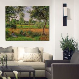 Canvas Art Impressionist Morning Sun Effect Eragny Camille Pissarro Landscape Painting Handmade Romantic Decor for Kitchen