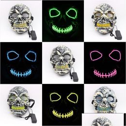 Party Masks Halloween El Wire Glow Skl Mask Face Glowing In The Dark Horror Adjustable Flashing Dbc Vt0725 Drop Delivery Home Garden Dhp50