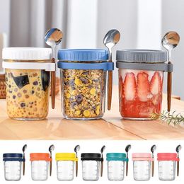 Storage Bottles Oat Meal Jars Overnight Oatmeal Container With Lid And Spoon Glass Cereal Milk Vegetable Fruit Salad Cup Kitchen Supplies