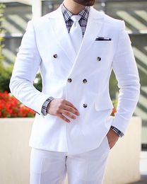 Handsome Double-Breasted Groom Tuxedos Peak Lapel Groomsmen Man Suit Mens Wedding/Prom/Dinner Suits Bridegroom Jacket Pants Tie B27151219
