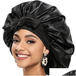Beanie/Skull Caps Beanie/Skl Silky Smooth Bonnets Satin Night Slee Cap Large Size Headband Custom Logo Soft Bonnet Shower For Wig Ha Dh1S2