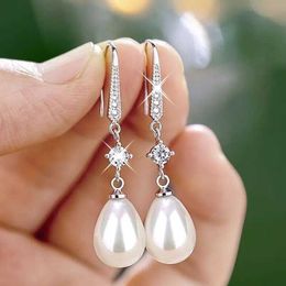 Dangle Chandelier Fashion Water Drop Pearl Zircon Dangle Earrings for Women Bridesmaid Wedding Jewellery Z0608