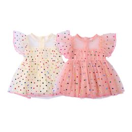 Girls Dresses Citgeett Summer Infant Baby Short Sleeves Mesh Dress Colourful Polka Dot Pattern Printing Ruffle Clothing 230607