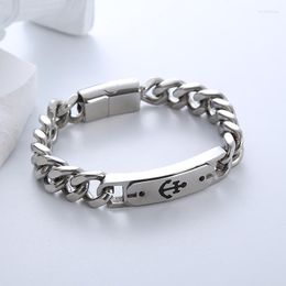 Link Bracelets 10mm Cuban Chain Carved Boat Anchor Pattern Curved Stainless Steel Magnet Buckle Men's Bracelet