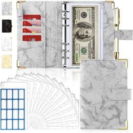 Notepads A6 PU Leather Marble Notebook Binder Budget Planner Money Organizer for Cash Savings with 12 Zipper Envelope Pockets Stickers 230607