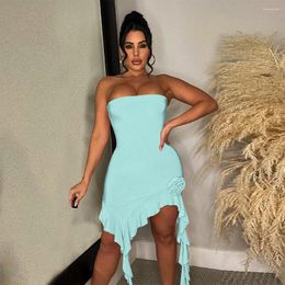 Casual Dresses Sexy Mesh Club Dress With Strapless All Over Women Sleeveless Bodycon Strap Summer Side Tassel Night Party 2023