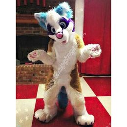 Fur Furry Husky Dog Fox Mascot Costume Top quality Cartoon Character Outfits Suit Christmas Carnival Unisex Adults Carnival Birthday Party Dress