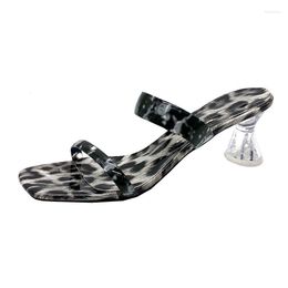 Slippers Sexy High Heels Leopard Women Summer Mules 2023 Retro Design Clear Open Toes Ladies Sandals Plus Size